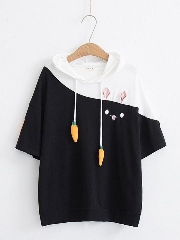 Merry Pretty Women Hoodies Animal Lovely Pullover Kawaii Rabbit Sweatshirt Cute Bunny Graphic Oberbekleidung Pink Black Hoodie Girls