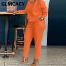 Women Two Piece Solid Tracksuits Long Sleeve O Neck Shirt &amp; Casual Slim Pants Set