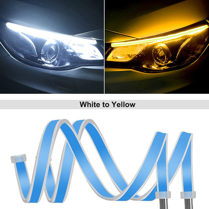 ANMINGPU 1pair Sequential DRL LED Strip Turn Signal Light Yellow Bright Flexible Drl Led Daytime Running Light for Car Headlight