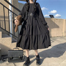 QWEEK Gothic Style Dress Women Harajuku Gothic Lolita Goth Kawaii Dress Punk Cute Long Sleeve Black Midi Dress 2021 Emo Oversize