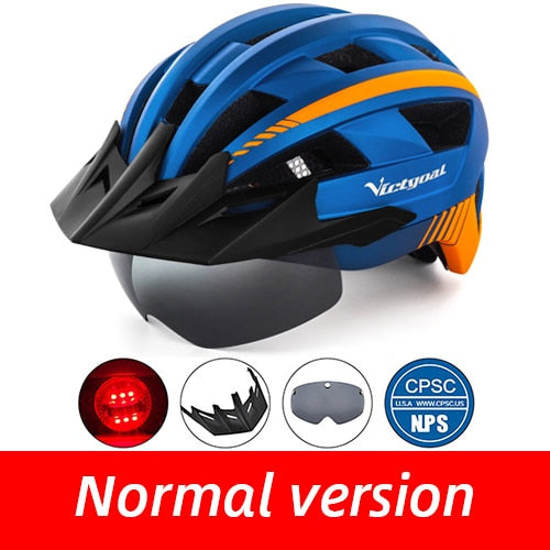 Victgoal Bicycle Helmet LED Moutain Road USB Rechargeable Light Cycling Helmet For Man Sun Visor Goggles Men MTB Bike Headgear