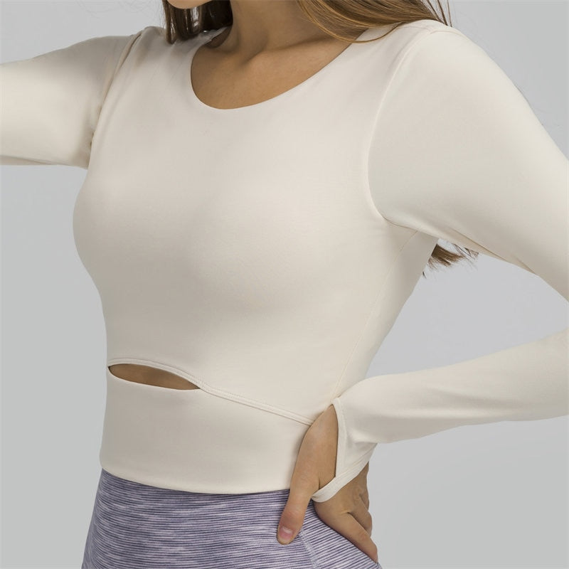 Nepoagym WIND Damen Langarm Cropped Top mit gepolstertem BH Weiches Yoga Top Bequeme Gym Workout Shirts