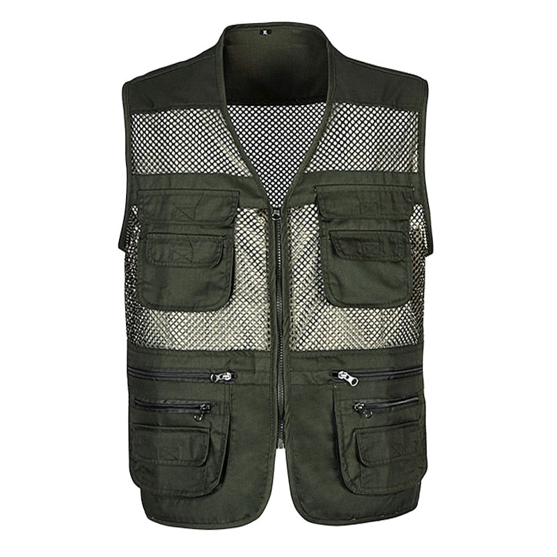 2021 Men Multi-Pocket Classic Waistcoat Male Sleeveless Unloading Solid Coat Work Vest Photographer Tactical Mesh Vest Jacket