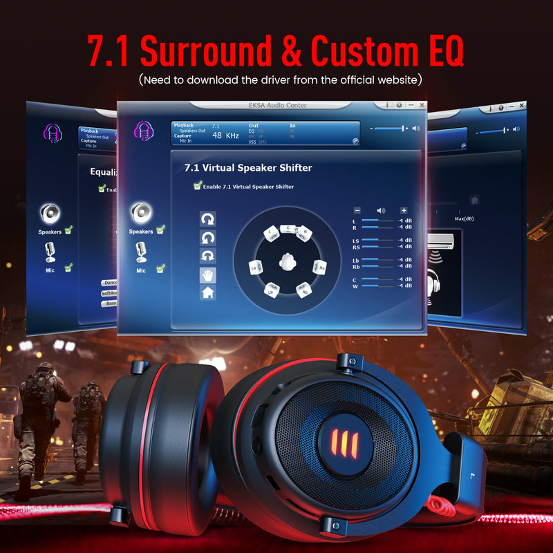 EKSA Gaming Headset Gamer E900/E900 Pro 7.1 Surround Auriculares para juegos con cable con micrófono para PC/PS4/PS5/Xbox one/Switch