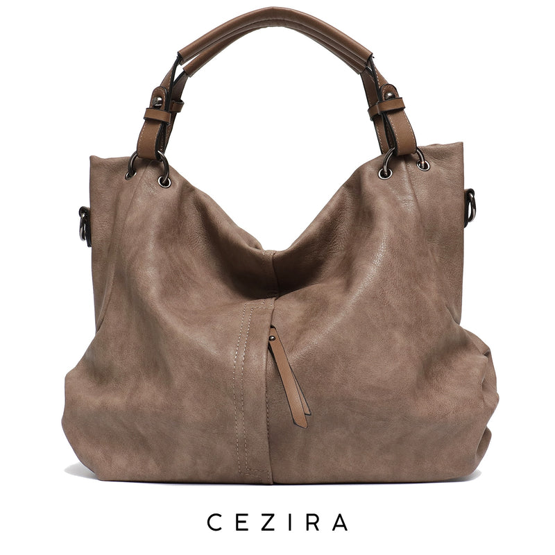 Marca CEZIRA, bolsos grandes de cuero para mujer, bolsos de hombro Hobos de Pu para mujer de alta calidad, bolsos de mensajero de bolsillo sólido para mujer