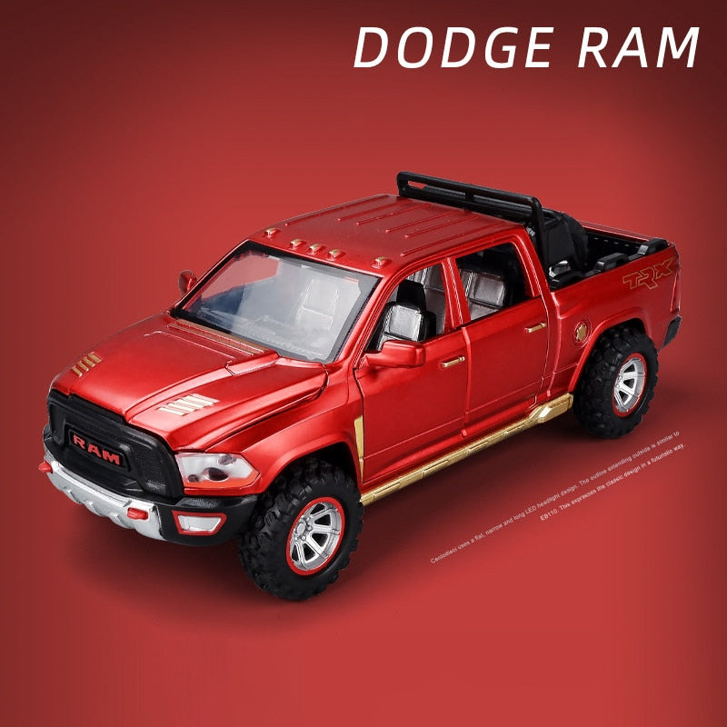 1:32 Simulation Alloy Car Model New Dodge Ram TRX Pickup Metal Car Model Sound And Light Pull Back Childs Boy Toy Car Gifts