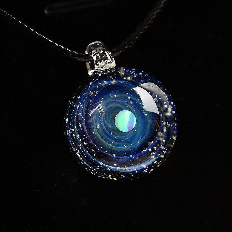 BOEYCJR Unique Opal Stone Universe Glass Planets Pendant Necklace Galaxy Rope Chain Solar System Necklace for Women Gift