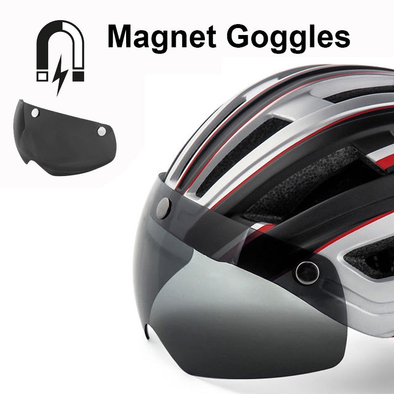 Casco de ciclismo NEWBOLER para hombre y mujer, casco con luz LED, lente para casco de bicicleta de montaña y carretera para montar en bicicleta, deportes, monopatín, Scooter