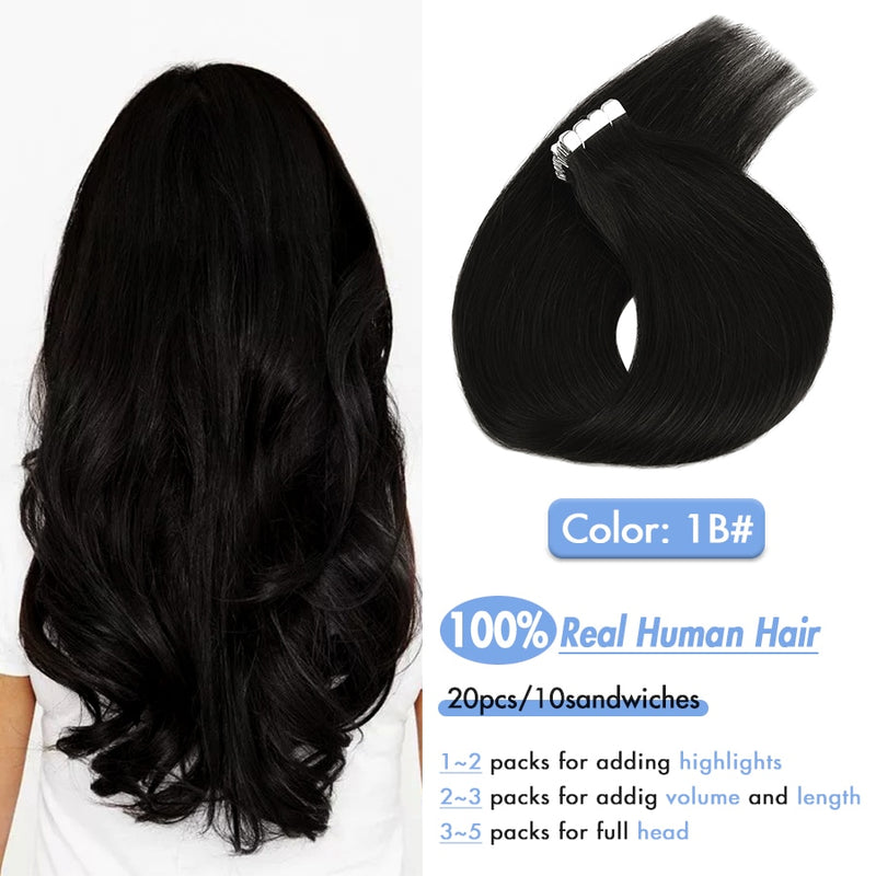 AW Tape In Human Hair Straight Extensions Black Brown Invisible Seamless None Remy Skin Weft European Natural Hair Extension