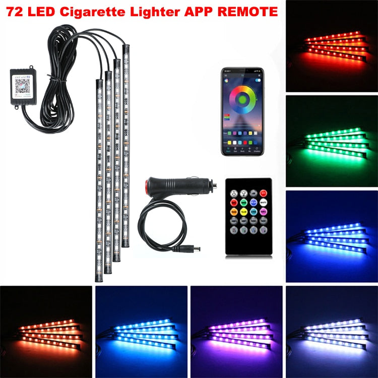 Neon 48 72 LED Car Interior Ambient Foot Light with USB Wireless Remote Music App Control Auto RGB Atmosphere Decorative Lamps