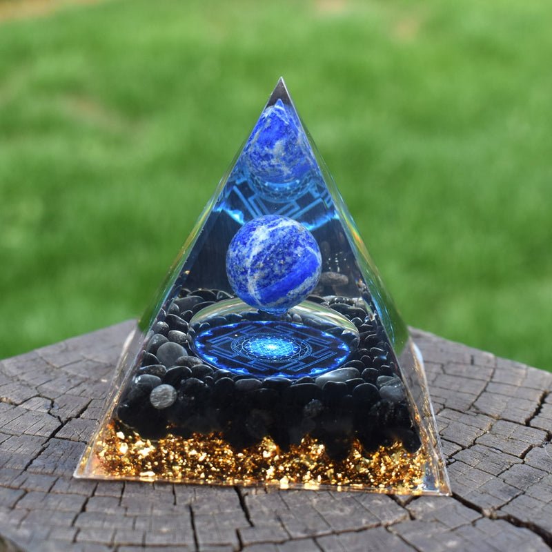 6cm Orgone Pyramid Obsidian and Lapis Lazuli Healing Crystal Energy Orgonite Pyramide Emf Protection Meditation Wholesale