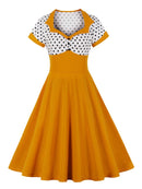 Tonval Two Tone Sweetheart Neck Button Front Vintage Party Dresses Women Pinup Retro Polka Dot A Line Summer Swing Dress
