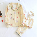 Japanese new style autumn and winter long-sleeved trousers, pure cotton air cotton, warm ladies pajamas, home service sleepwear