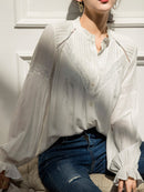 Jastie 2022 Spring Summer Blouse Shirts Women Long Sleeve Boho White Loose Blouses Shirt Women&