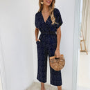 New Sunflower Printed Strap Jumpsuit Women High Waist Rompers Boho Yellow Spaghetti Strap Wide Leg Pants Summer Jumpsuits Ladies