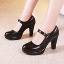 Big Size 32-43 Block Heel Platform Shoes Women Pumps 2022Black Mary Janes Soft Leather High Heels Office Party Dress Shoe