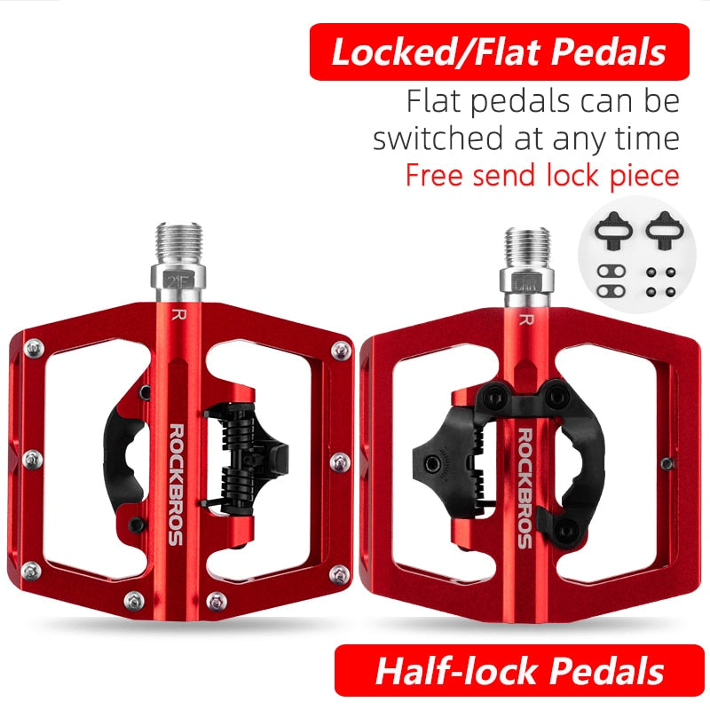 ROCKBROS Bicycle Pedal Non-Slip MTB Bike Pedals Aluminum Alloy Flat Platform Applicable SPD Waterproof Cycling Accessories