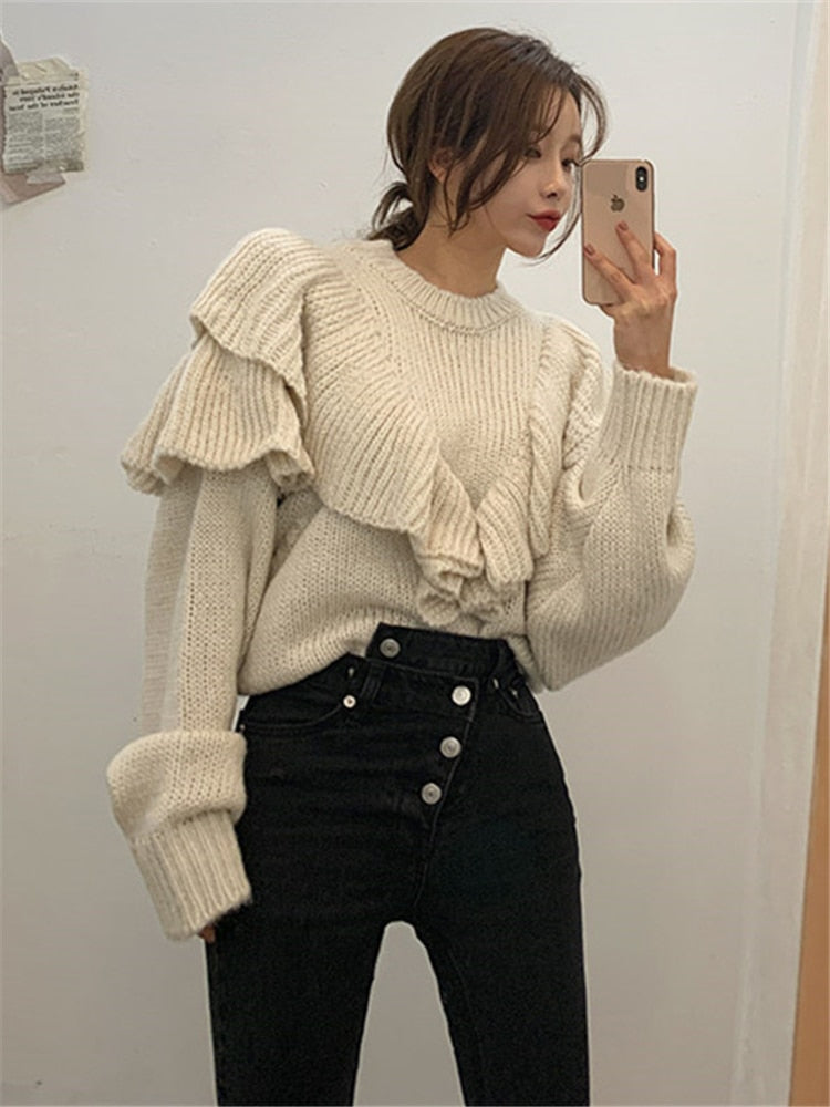 Alien Kitty 2022 New Spring Korean Style Loose Sweater Women Solid Knitted Pullovers Winter Warm Sweaters Femme