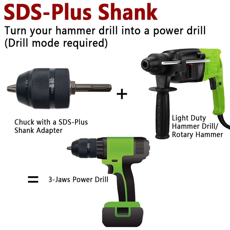 Keyless 0.8-10mm 3-Jaw  3/8-24UNF Drill Chuck Quick Change Adapter SDS-Plus Shank 1/4&quot; Hex Square Fit Rotary Hammer/Hammer Drill