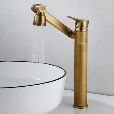 Grifo de baño multifunción Tuqiu, grifo de fregadero dorado, mezclador de agua fría y caliente, grúa, grifos de agua universales montados en cubierta de bronce antiguo