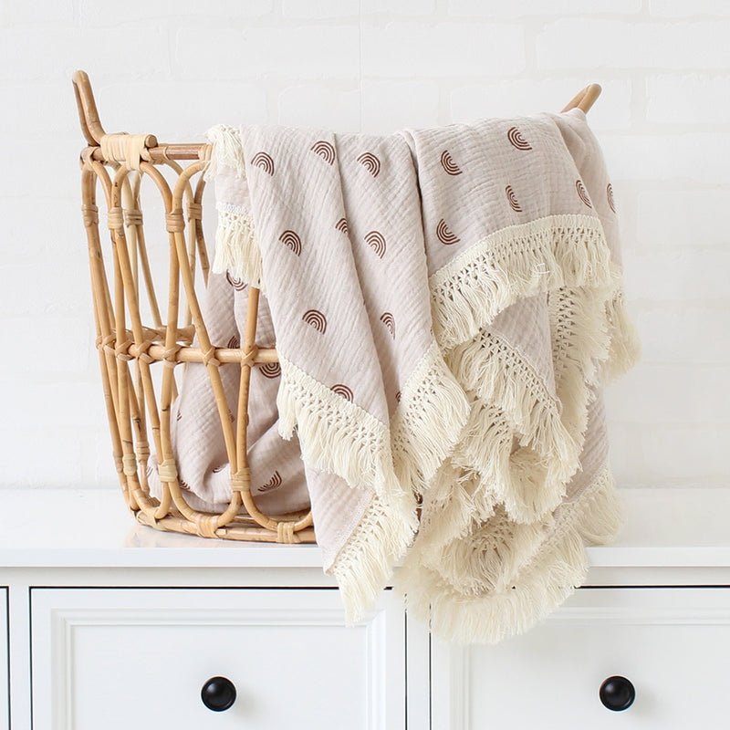 Muslin Cotton Baby Blanket Fringe 2 Layer Newborn Tassel Blankets Swaddle Warp Bed Baby Photography Props Newborn Bath Towel