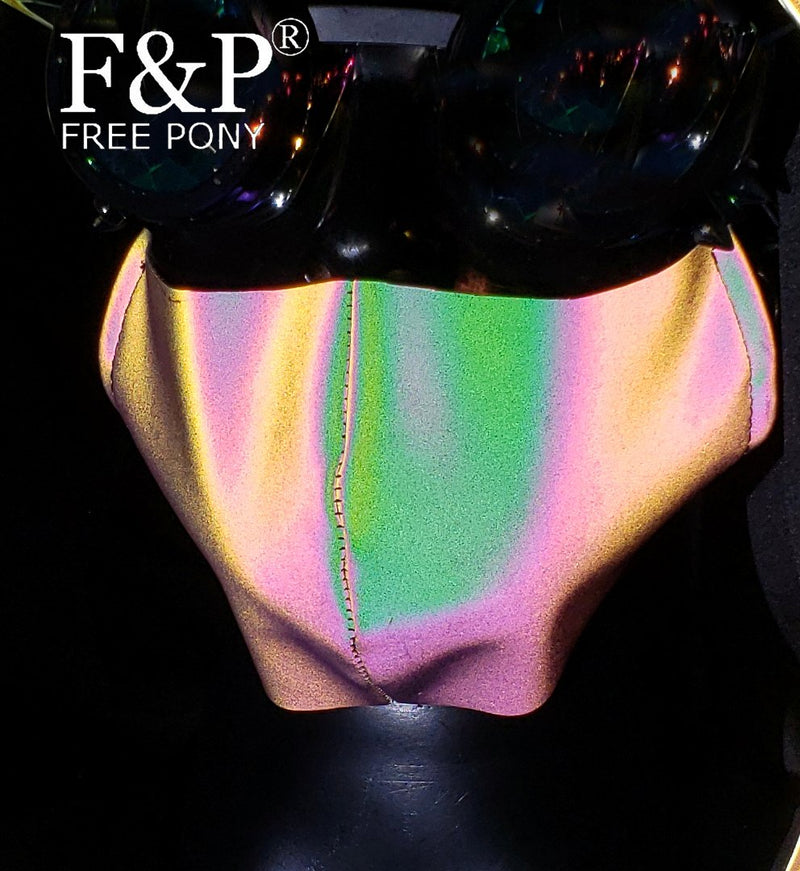 Bailarina de arcoíris reflectante holográfica Rave Top Bandeau Burning Man Festival Top disfraz de carnaval Gogo ropa de baile en barra ropa