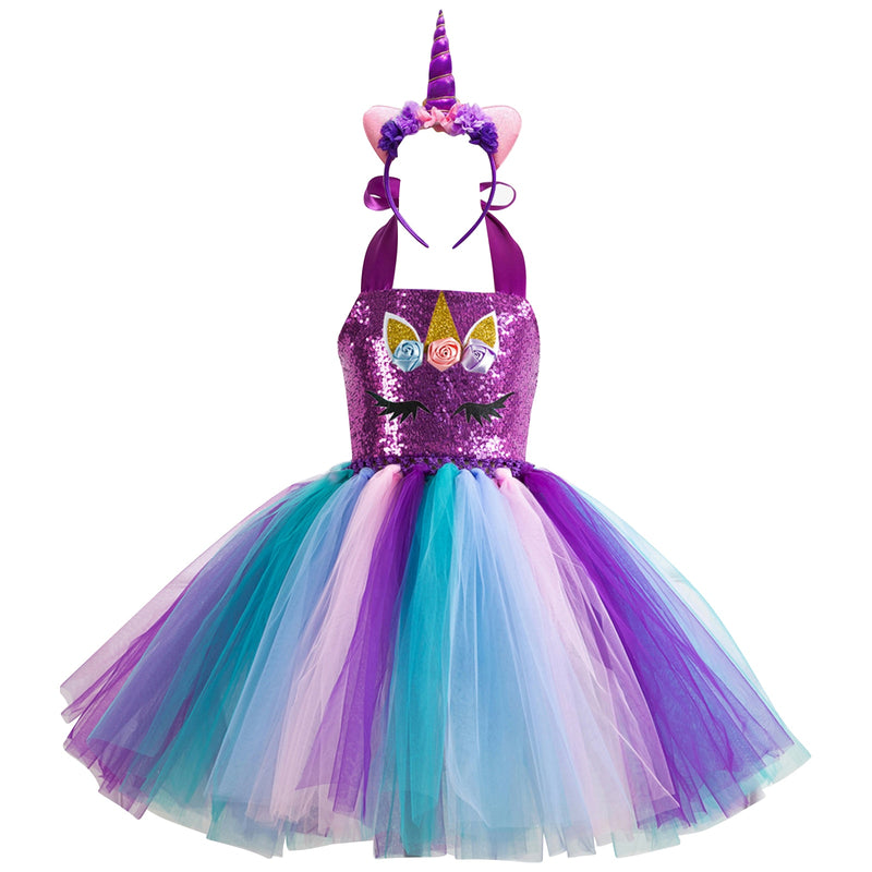 Kids Girls Mermaid Princess Dress Sleeveless Mesh Tutu 3D Flower Hair Hoop Set Children Halloween Theme Party Cosplay Costume