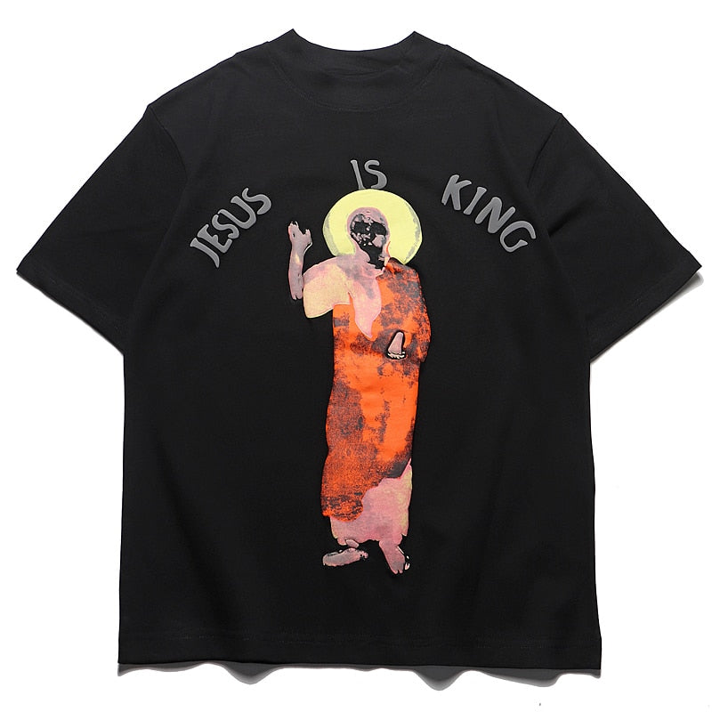 Kanye West Kids See Ghosts Camiseta de gran tamaño para hombres Tour Conmemorativo Impreso Retro Loose Harajuku Cuello redondo Camiseta de manga corta