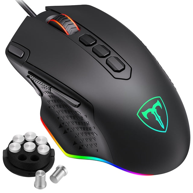 Ratón para juegos PICTEK PC257 con cable, ratón ergonómico de 12000 DPI, USB con retroiluminación RGB, 10 botones programables para ratones Gamer de ordenador