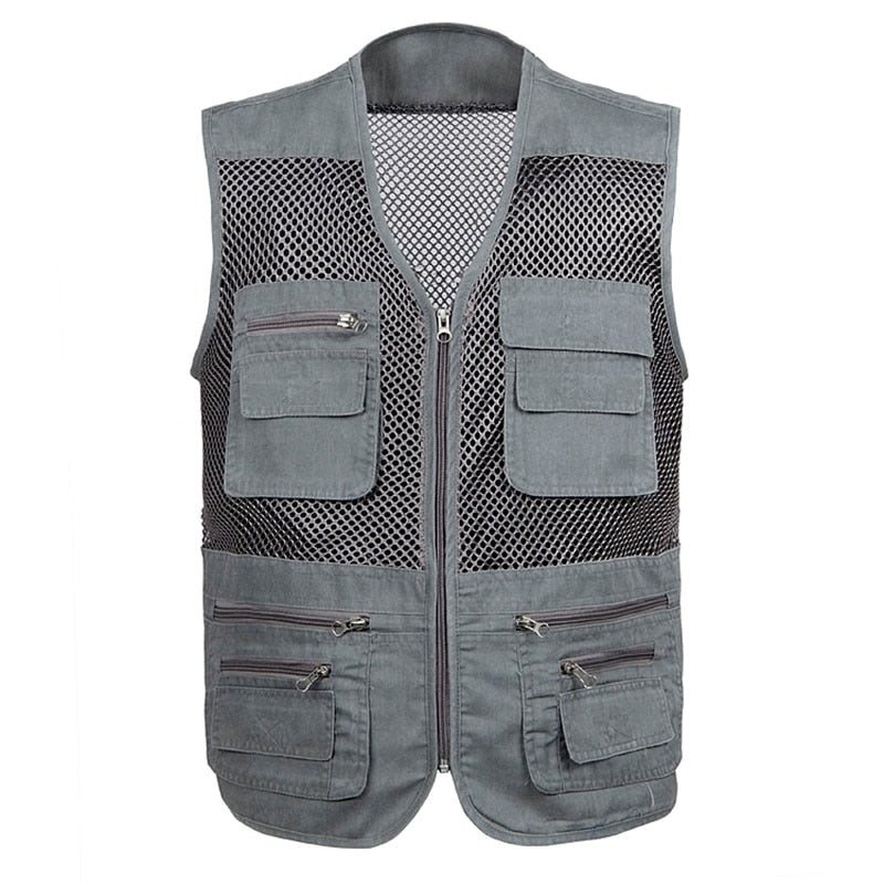 2021 Men Multi-Pocket Classic Waistcoat Male Sleeveless Unloading Solid Coat Work Vest Photographer Tactical Mesh Vest Jacket