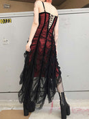 InsGoth Retro Sexy cuello en V vestido negro gótico estético cintura alta vestido de fiesta Grunge tirantes finos espalda descubierta señora fiesta trajes