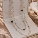 Luxury Camellia Multilayer Long Pearl Necklace Brand Design Rose Flower Sweater Chain Necklace for Woman