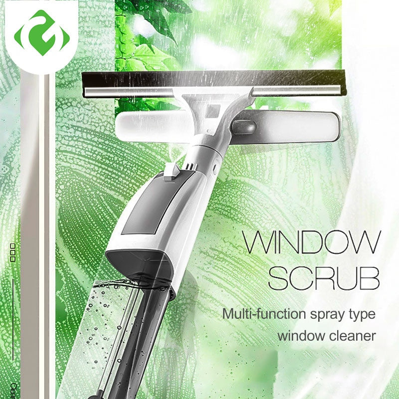 GUANYAO Glasreinigungsbürste mit Wasserspray Fensterreiniger Hochwertiger Aluminium-Langstiel Wischer und Tuch-Kombination aus Silikon