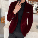Burgundy Velvet Blazer Men 2022 Fashion Casual Blazer Men Wedding Groom Singer Costume Slim Blazer Formal Evening Dress M-5XL