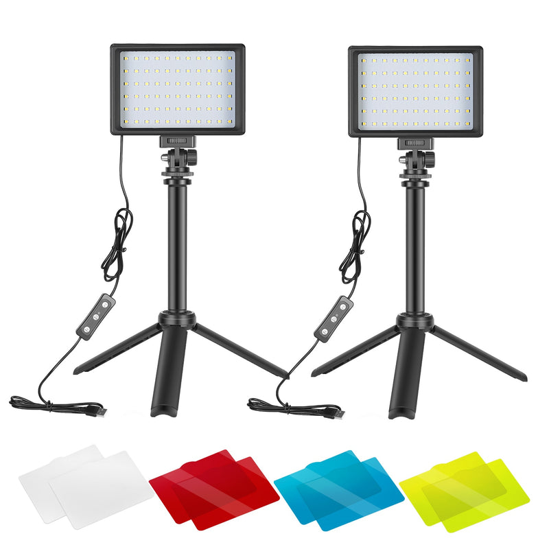 Neewer 2 Packungen Tragbares Fotografie-Beleuchtungsset Dimmbar 5600K USB 66 LED Video mit verstellbarem Mini-Stativ