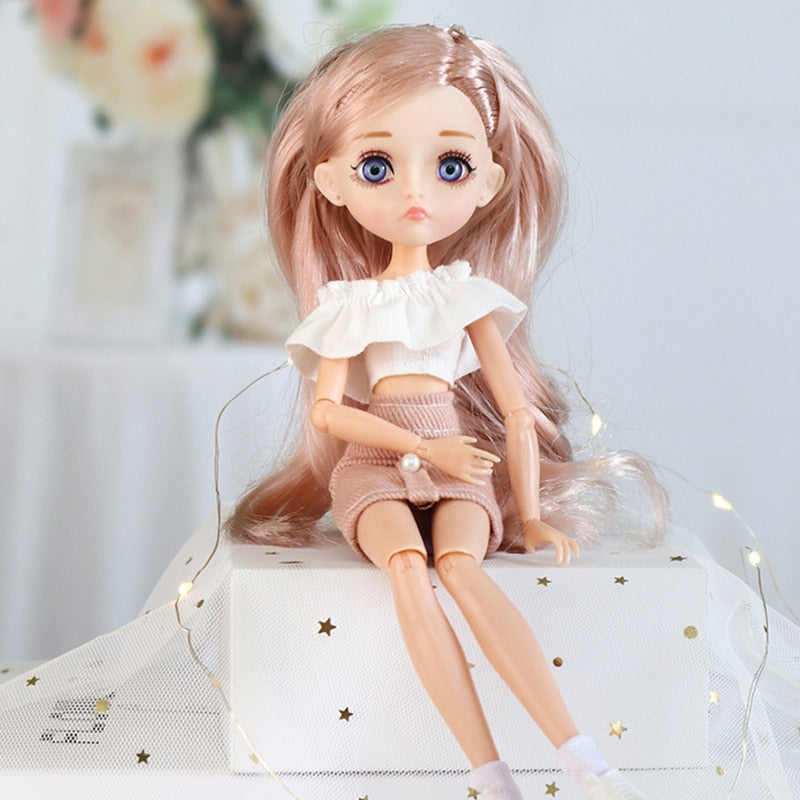 New Edition 11 Joint Moveable Body 26cm 1/6 Doll Purple Brown Eyes with Fashion Clothes Shoes Style Dress Up Baby Dolls DIY Toy