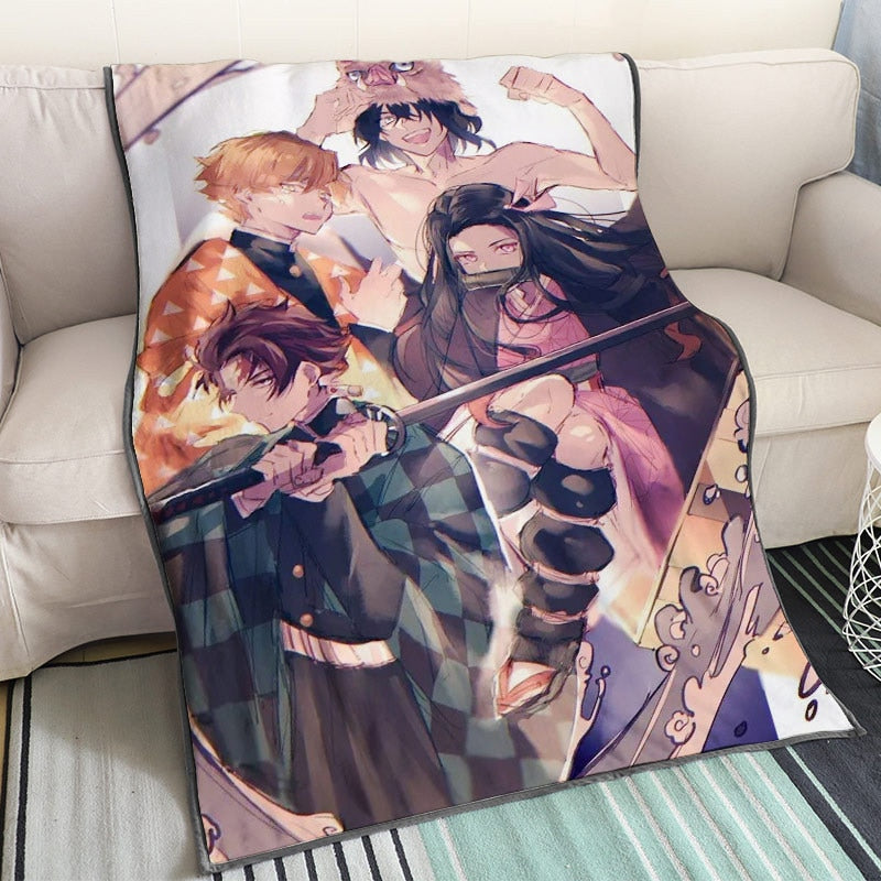 Devil's Blade Anime Duvet Home Decorative Demon Slayer Kimetsu No Yaiba Tanjirou Nezuko Summer Blanket For Children Bedding