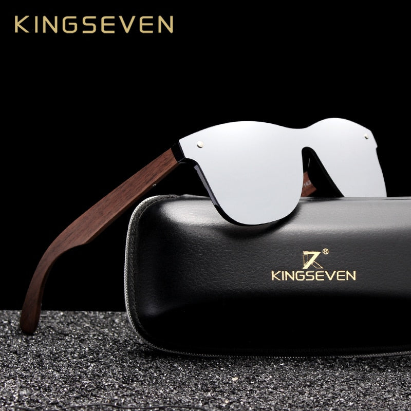 KINGSEVEN 2021 Luxury Walnut Wood Sunglasses Polarized Wooden Brand Designer Rimless Mirrored Square Sun Glasses For Women/Men