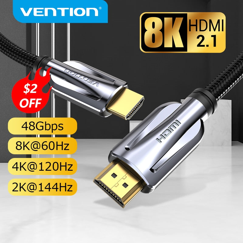 Vention HDMI 2.1 Cable 8K/60Hz 4K/120Hz 48Gbps HDMI Digital Cables Splitter for Xiaomi TV Box HDR10+ PS5 Switch Cable HDMI 2.1