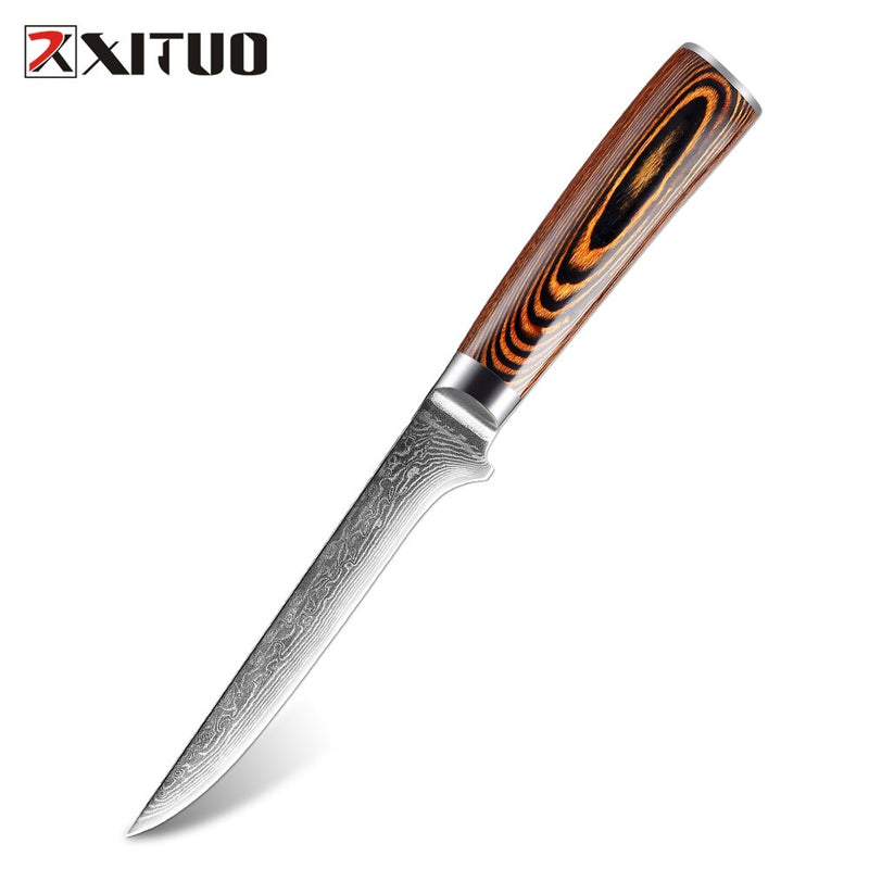 XITUO, 1-4 Uds., juego de cuchillos de cocina, cuchillo de cocina de acero damasco japonés VG10, chef, deshuesado, pelado, Santoku, cuchillos de utilidad, mango de madera