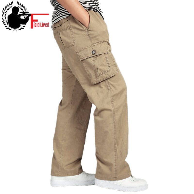 Pantalones de hombre de talla grande grande 4xl 5xl 6xl Plus verano hombres cintura elástica Multi bolsillo largo holgado recto Cargo Jogger pantalones masculinos