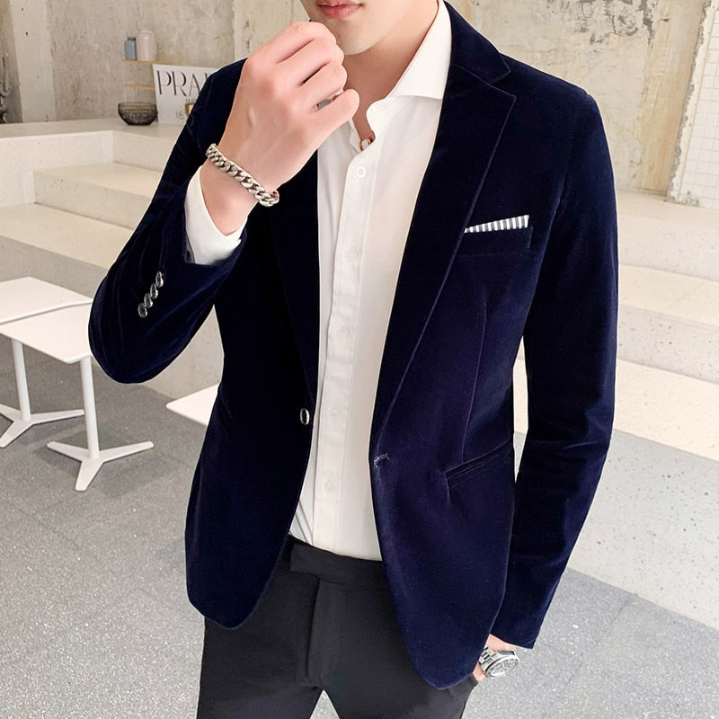 Burgundy Velvet Blazer Men 2022 Fashion Casual Blazer Men Wedding Groom Singer Costume Slim Blazer Formal Evening Dress M-5XL