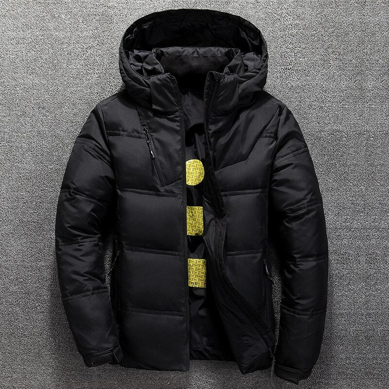 Winter Warm Men Jacket Coat Casual Autumn Stand Collar Puffer Thick Hat White Duck Parka Male Men&