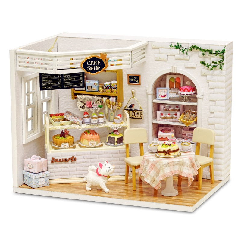 Cutebee DIYHouse Miniature with Furniture LED Music Dust Cover Model Building Blocks Toys for Children Casa De Boneca