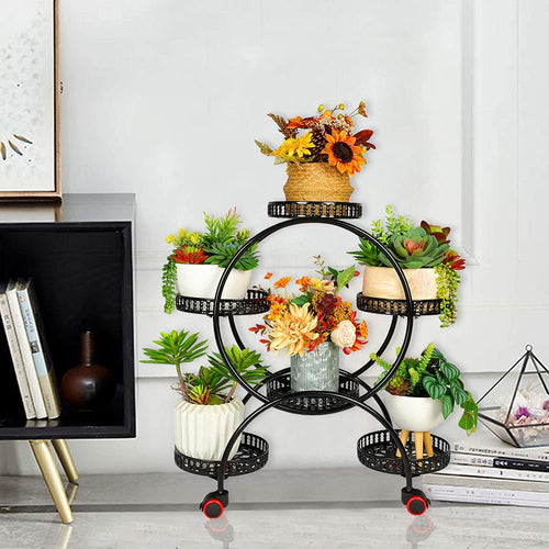 The Six Holders | Six-Tier Rolling Metal Plant Stand with Locking Casters