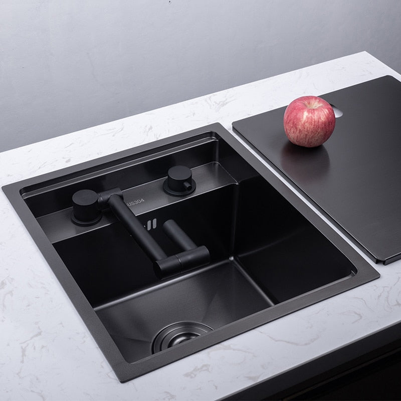 Black Hidden Kitchen sink Single bowl  Small Size 304 Stainless Steel Balcony Conceale