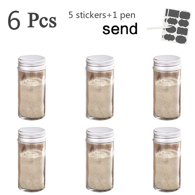 3-12PCS Set Seasoning Jar Square Glass Container Seasoning Bottle Kitchen Outdoor Camping Seasoning Container Glass Sealed Jar