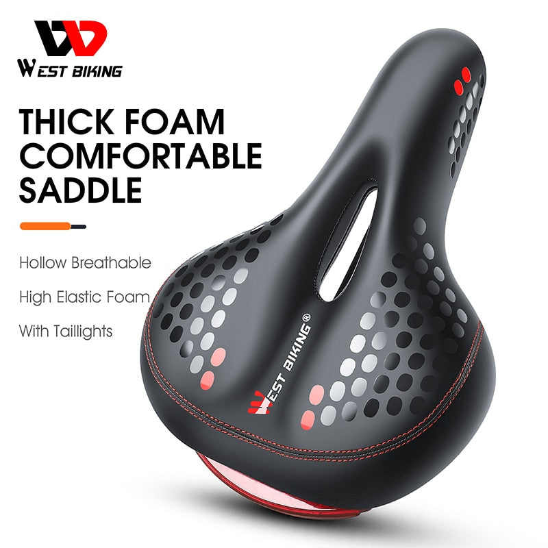 WEST BIKING Bicycle Saddle with Tail Light Thicken Widen MTB Bike Saddles Soft Comfortable Bike Hollow Cycling Bicycle Saddle