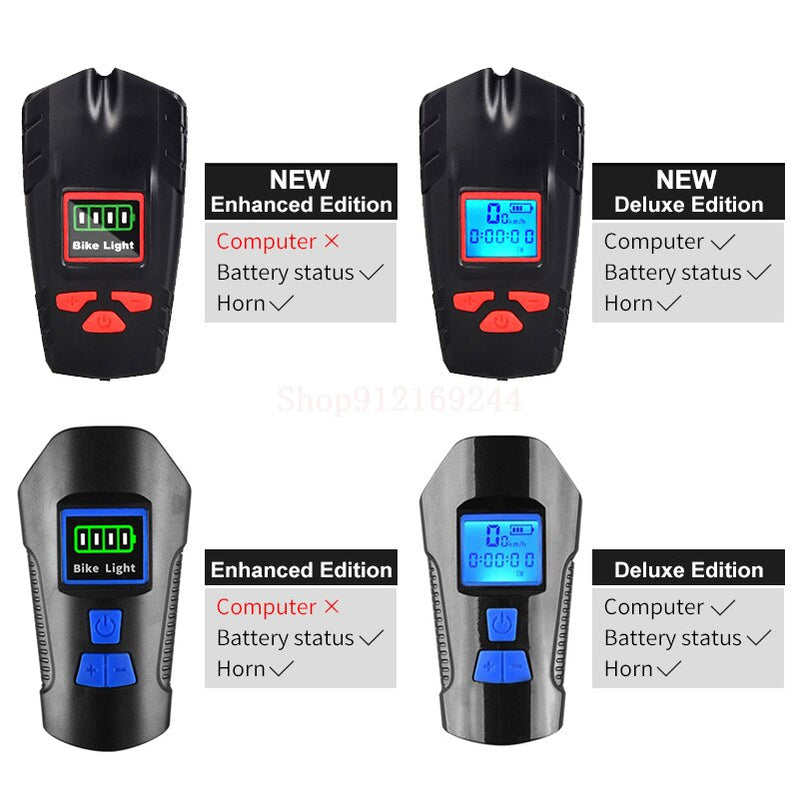 Luz de bicicleta recargable por USB, odómetro de bicicleta, linterna de luz delantera con ordenador, velocímetro LCD, cabeza de ciclismo, bocina de linterna