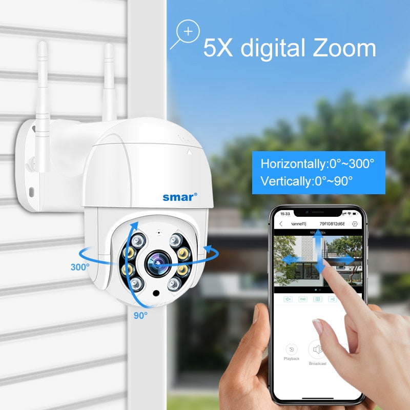 Smar 1080P 3MP 5MP 4K WiFi Cámara exterior 5X Zoom digital PTZ Cámara inalámbrica IR Visión nocturna Audio bidireccional Seguridad en el hogar XMEYE